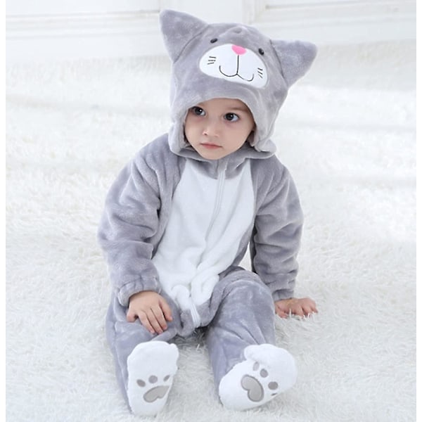 Baby dinosauruksen puku Lasten söpö huppari haalari Halloween Gray Cat 18-24 Months