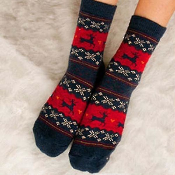 Damstrumpor Jul Xmas Älg Bomull Festliga strumpor Navy Blue 1 Pair