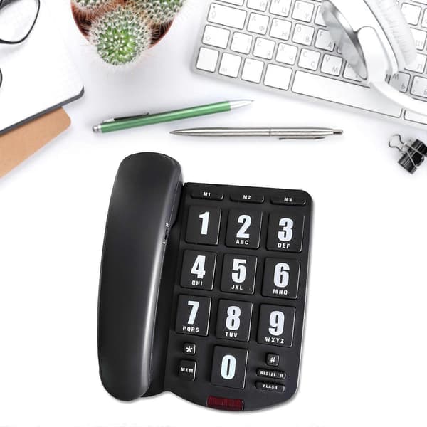 Fastnettelefon med store knapper, bordtelefon, høj ringetone, fastnettelefon til ældre og synshandicappede PK3000 sort