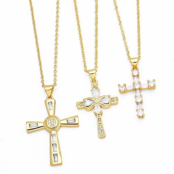 Halsband Vintage Zircon Cross Modesmycken Ac8768 C