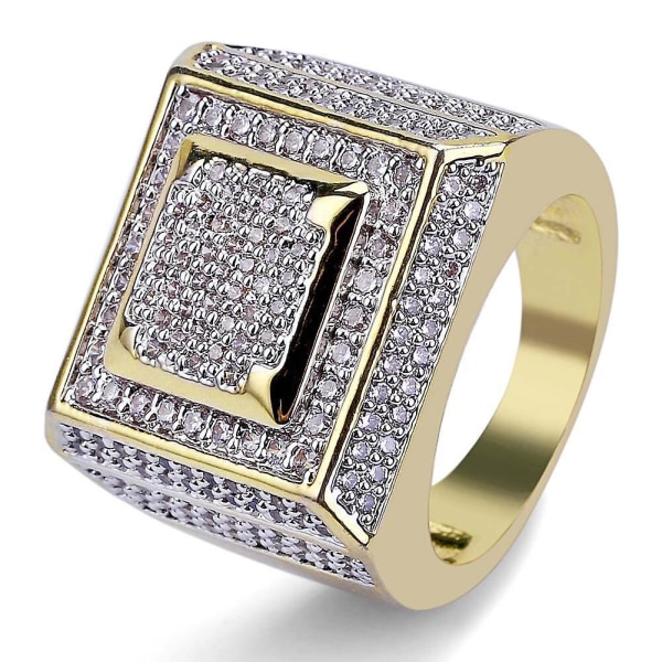 Hip Hop Bling Ringar Herr Guld Färg Koppar Material Plisserad Iced Full Cz Stone Ringar Mode Punk Style Smycken Storlek 7-11