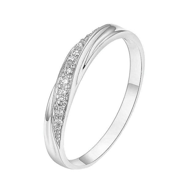 Rund Cubic Zirconia Inlagd Kvinnor Bröllop Förlovning Finger Ring Smycken Present Silver US 9