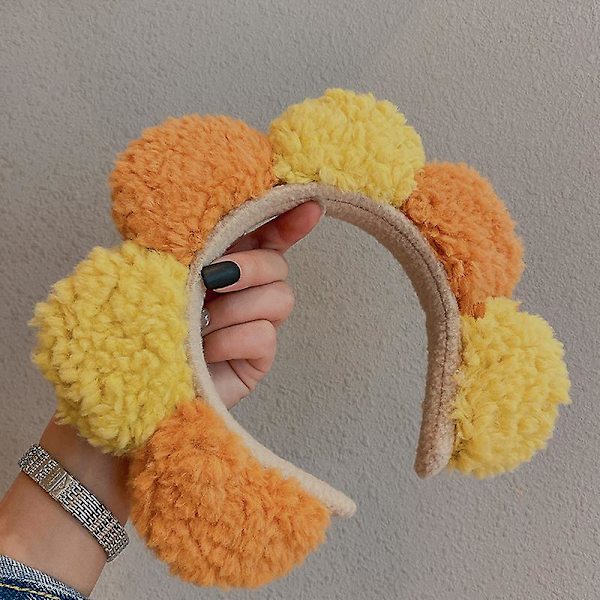 Päävanne värillisellä Pehmo Pom Pom -hiusnauhalla tytöille Söpö päähine kasvojen puhdistustarvike Orange   Yellow