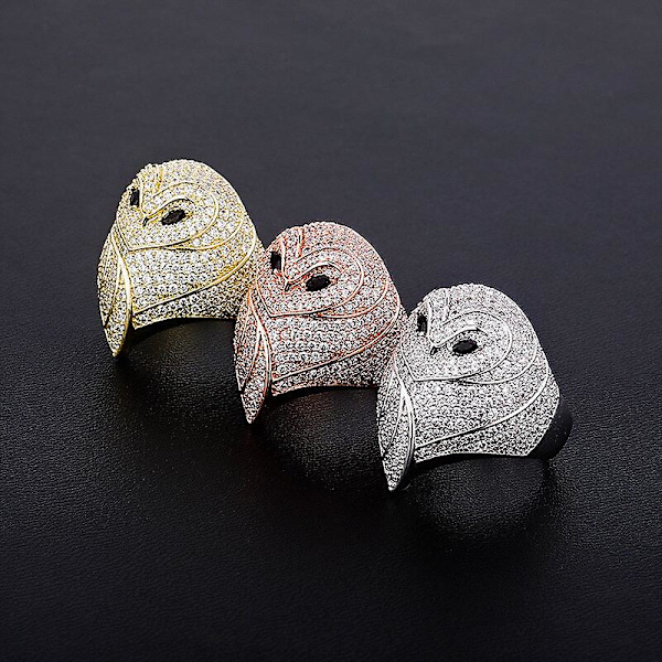 Uggla Djurring För Kvinnor Män Hip Hop Aaa Cz Pläterad Iced Out Moderingar Personlighet Berlock Smycken Till Present Gold
