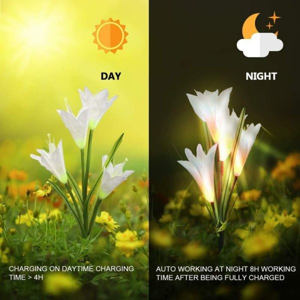White Lily Color Light Solar Garden Light 2st Solar Simulation Flower 4 Head Lantern White Lily Color Light,