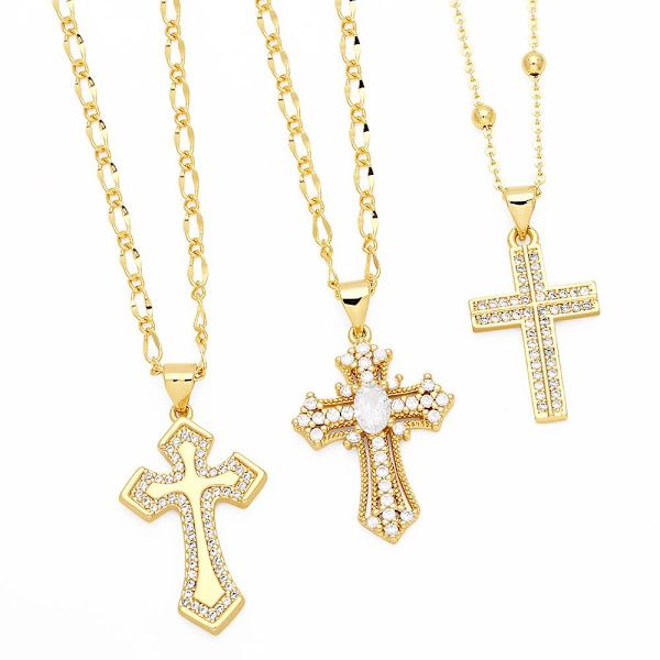 Halsband Vintage Zircon Cross Modesmycken Ac10399 A