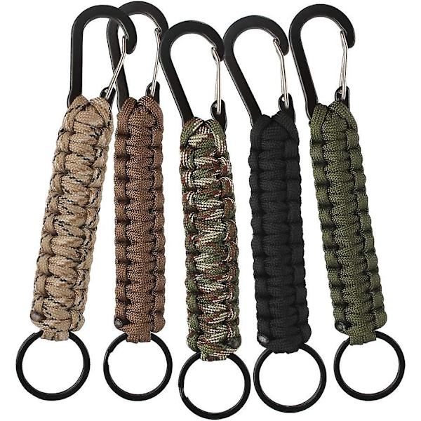5-delad Paracord nyckelring med karbinhake Flätat rep med nyckelring och karbinhake utomhus Paracord nyckelring för cykling Bergsklättring Camping Vandring