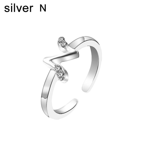 Mode Kvinnor Enkel A Till Ö Engelska Alfabetets Bokstav Rhinestone Öppen Ring Smycken Silver N