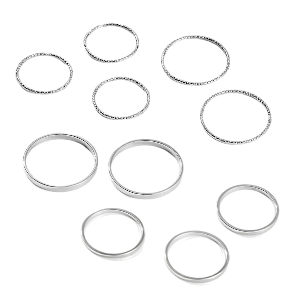 10 kpl All Match Finger Sormus Hienotyöstö Kevyt Naisten Miesten Puhdasvärinen Fidget Sormus ulkoiluun Silver