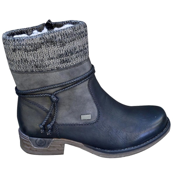 Kvinnor Flat Block Ankel Boots Vinterfodrade Stretch Skor Black 43