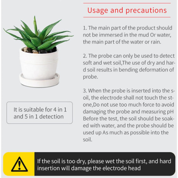 i 1 jordtester, jordfugtmåler til jordplanter, jordfugtighedsmåler med PH/temperatur/lys/fugtighed til planter