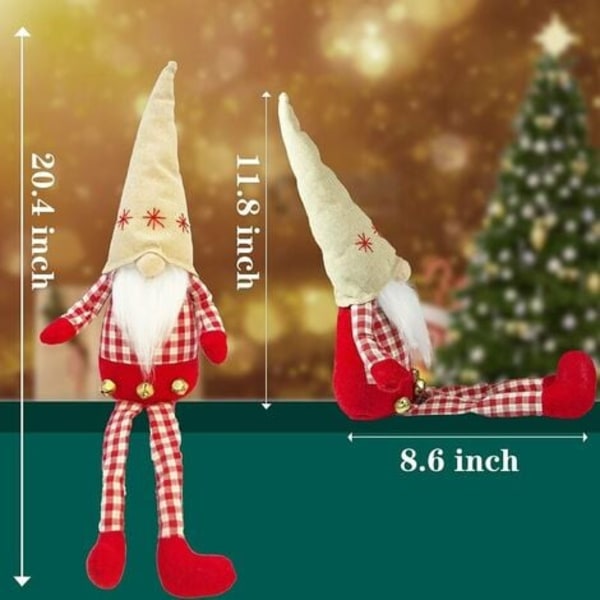 Set 2 käsintehtyä joulutonttikoristetta Pehmo pitkillä jaloilla Buffalo Plaid ruotsalainen Tomte Söpö ruudullinen skandinaavinen