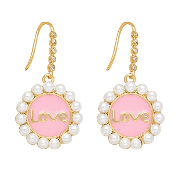 Øreringe Vintage Zircon Pearl Love Fashion smykker Ac8983 Pink