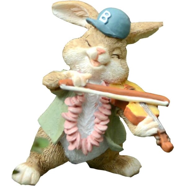 Kreativ søt dyreharpiksdekorasjon kaninpynt (kanin som spiller fiolin)
