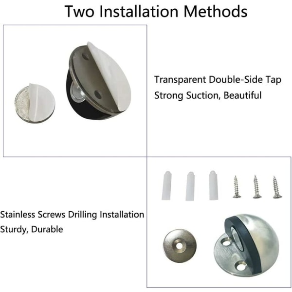 Magnetisk dørstopper Dørstopper i børstet metall med selvklebende Ikke nødvendig å bore med gummistøtfanger (sølv)