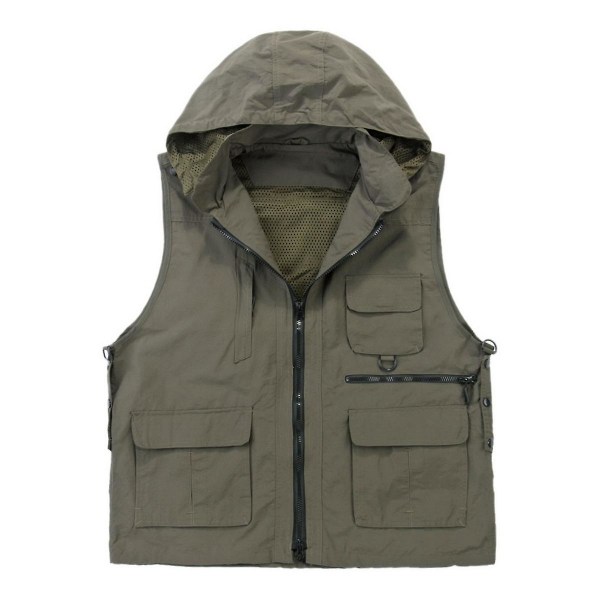 Utomhusfotografiväst Snabbtorkande Vattentät Fiskeväst med multi fickor, Casual Hästklämma för män Dark green XL