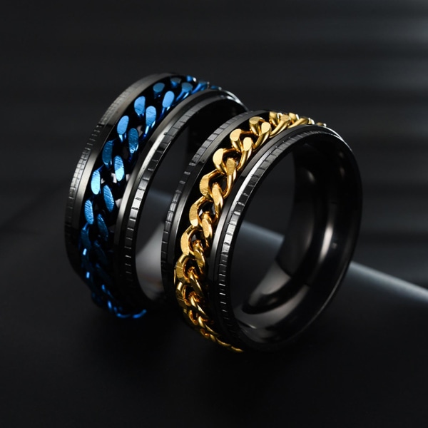 Mænd Ring Simple høj poleret mode smykker Roterende kæde indlagt finger ring til fest Blue US 7