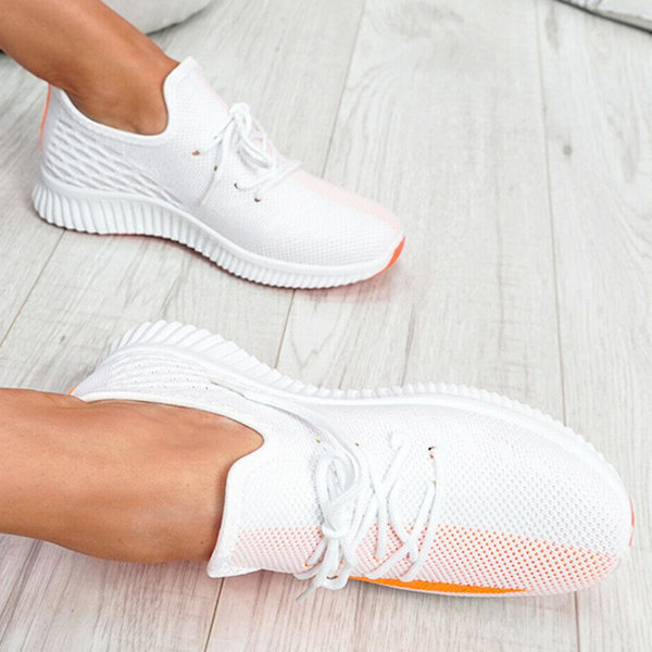 Kvinnor snörning Mesh Knit Trainers Sport Sneakers Skor Orange 41