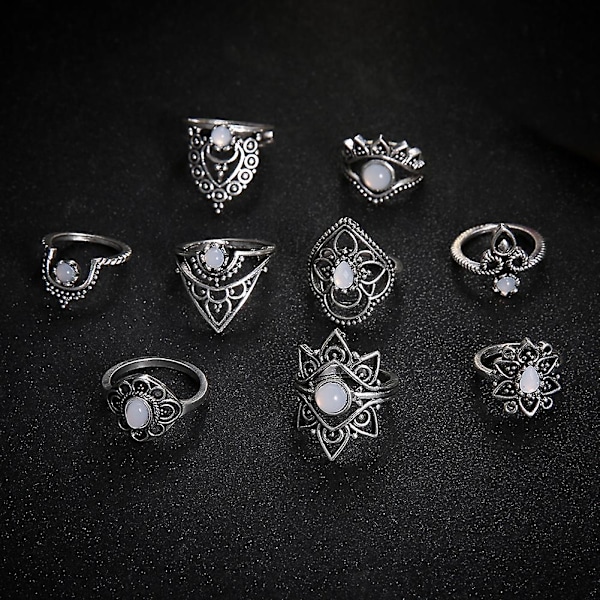 9kpl/ set Retro Naisten Ontot Kukka Keinotekoinen Jalokivi Knuckle Midi Pinoamissormukset Set