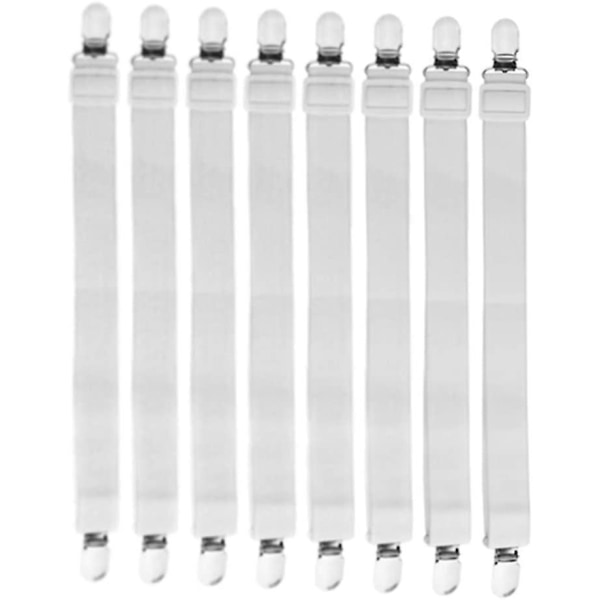 8-pack justerbara lakansbårar med metallklämmor - kan användas för att säkra lakan, strykbrädor, soffor etc.