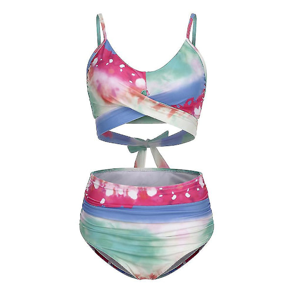 Kvinnor Tie Dye Push Up Vadderad Bikini Set Hög midja Baddräkt Multicoloured M