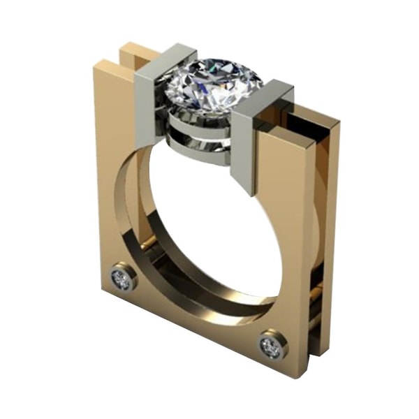 Punk unisex Cubic Zironia gullbelagt firkantet geometrisk fingerring festsmykker US 8