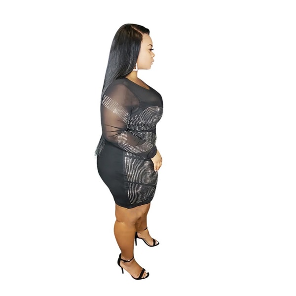 Sexet Plus Size Mesh Se Through Bodycon Mini-kjole 4XL