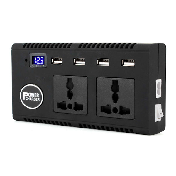 Bilstrømsomformer DC 12V 24V til AC 220V Oplader 200W med Stemmeudsendelse