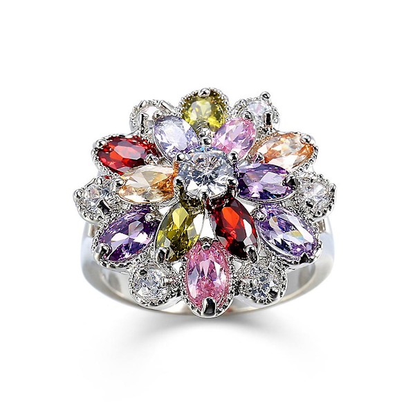 Kvinnor Flerfärgad Cubic Zirconia Inlagd Ring Bröllop Engagemang Smycken Present US 9