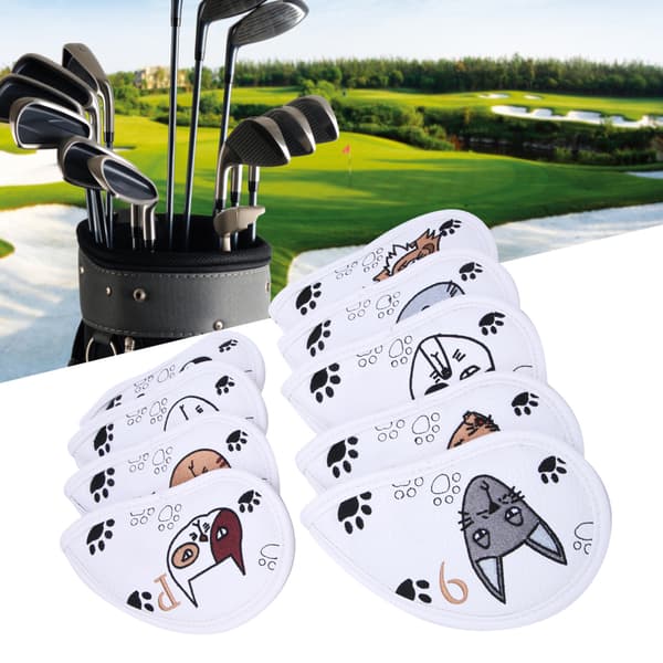 9 stk. PU Lær Broderi Vanntett Golf Putter Hodebeskyttelse Jernkølle Hodebeskyttere Tilbehør Hvit