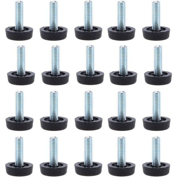 20-paknings møbelnivelleringsføtter -M8 x 24 mm, justerbare bordbenbeskyttere med gjenget stang, 24 mm innskrudd møbelnivelleringsben，
