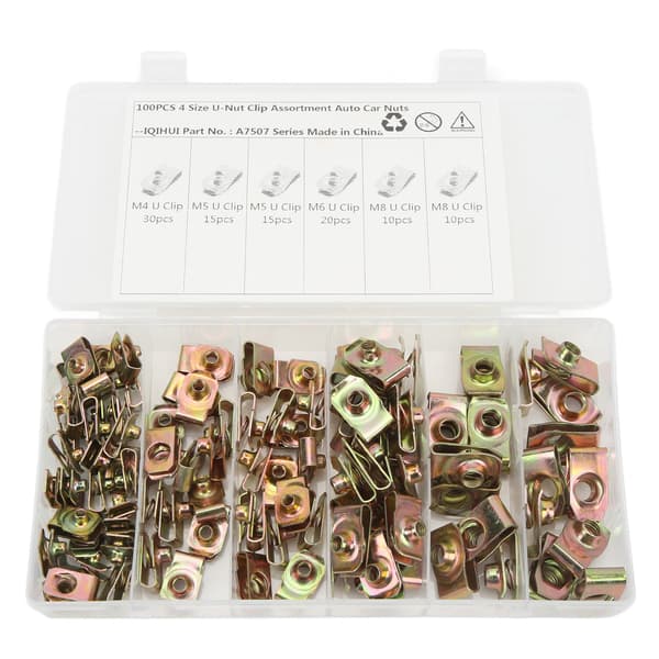 100 st Rostfritt Stål Färgstark Galvaniserad Insatsmutter Clip Mutter Set för Bil U Mutter Kit