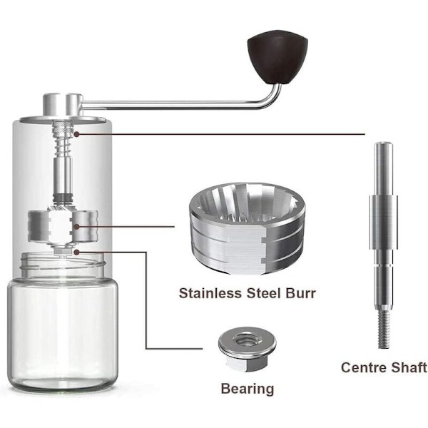 Manuell kaffekvern med 6 justerbare CNC-innstillinger i rustfritt stål, håndkaffekvern for kontor, camping, reise, H