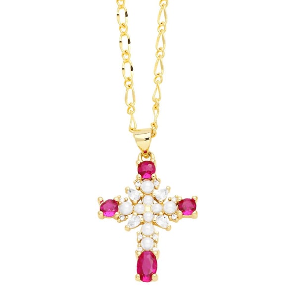 Halskjede Vintage Zircon Cross motesmykker Ac10768 Rose