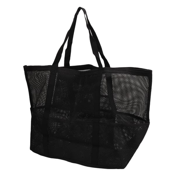 Nylon Sammenfoldelig Multifunktionel Mesh Strand Skuldertaske til Rejser Camping Sort
