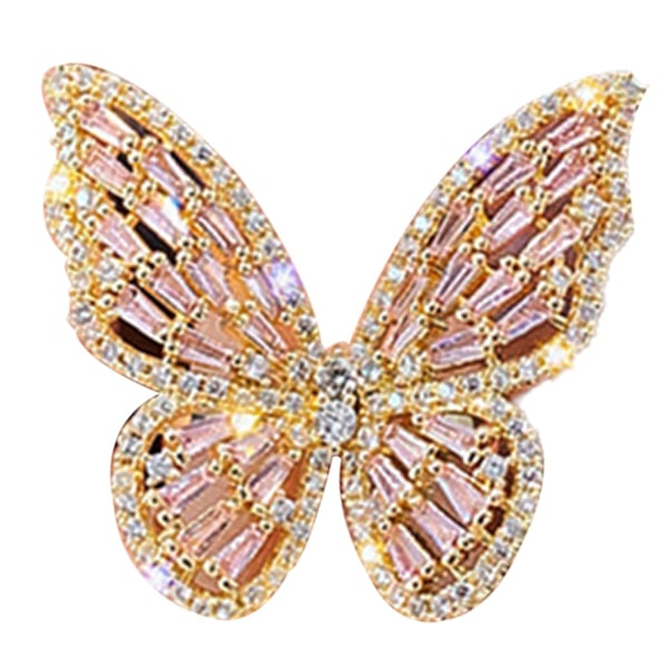 Dammode Cubic Zirconia Inlagd Butterfly Finger Ring Party Smycken Present Pink