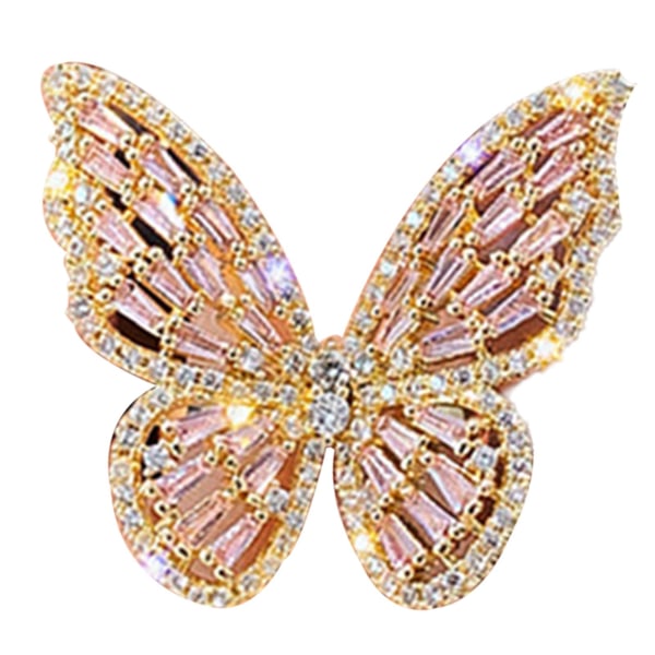 Naisten muoti Cubic Zirkonia upotekoristeinen Butterfly Finger Ring Party Korut Lahja Pink