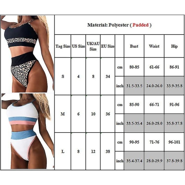 kvinnor Baddräkt High Waist Bikini Set Patchwork Sommar Beachwear Badkläder White and Blue M