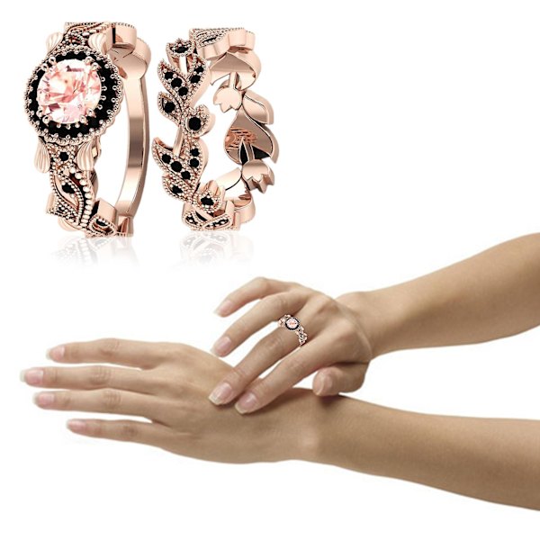 2st/ set Mode Blomma Löv Strass Kvinnor Vigselring Smycken Tillbehör Rose Gold US 5