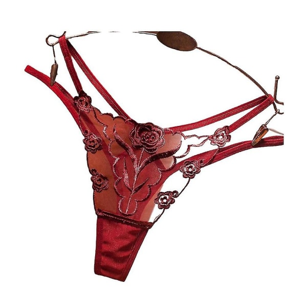 Sexig G-String Dam Broderi Strings Underkläder Trosor Wine Red