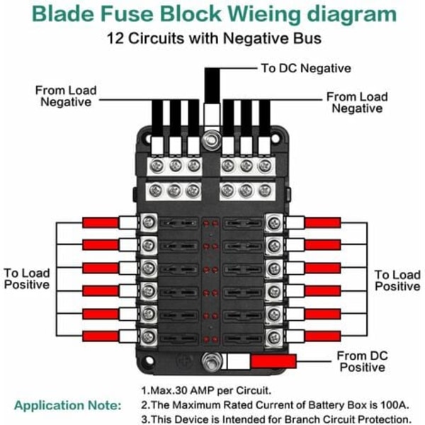 12-tie sulakelaatikko, 12V sulakepidike, ATO 32V 100A, 12 LED-merkkivaloa, vedenpitävä cover, sulakekotelo, 2
