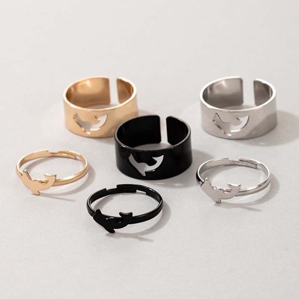 2st/ set Justerbara parringar Hjärta/måne/stjärna/delfinform Smycken Kreativt Utsökt öppna ringar för gåvor Golden 3