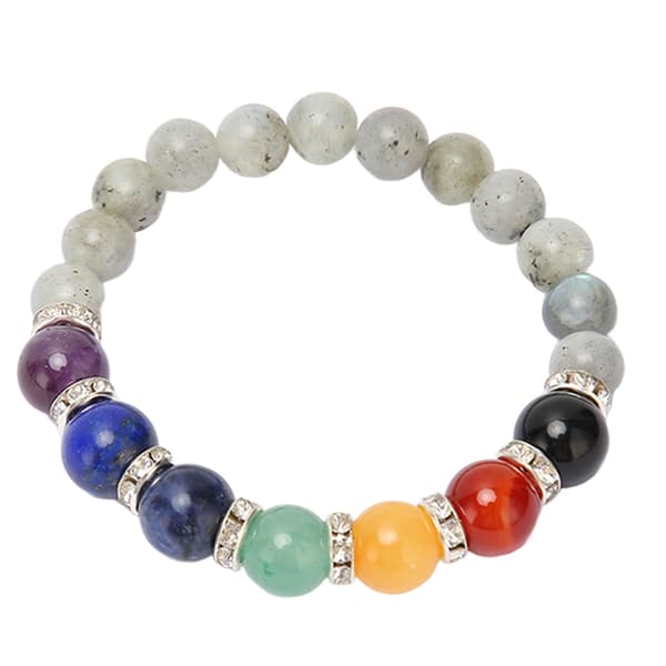 Chakra Perlearmbånd Elastisk Snøre Stresslindring Meditation Healing Grå