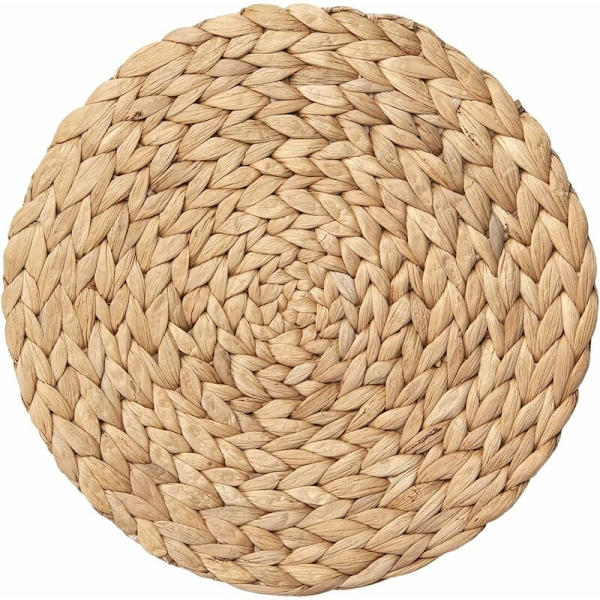 Set , jossa 1 meriruohoalusmatto (kudottu vesihyasintti) - 18 cm - Pestävä - Pyöreä, luonnollinen,