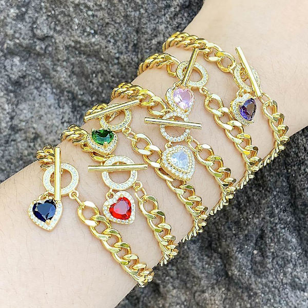 Armband Vintage Zircon Heart Stud Modesmycken Ac10393 Blue