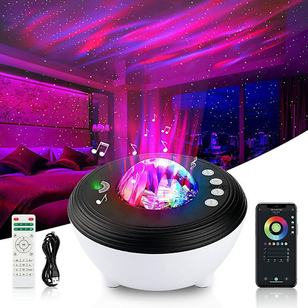 Yövalo lapsille, WiFi Bluetooth LED-tähtiprojektori, yövalon tähtiprojektori uniavustin valkoisella äänellä, Alexa Co