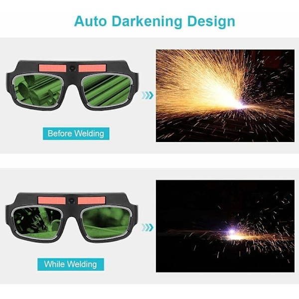 Svetsglasögon, Mask Solar Powered Auto Darkening Svetsglasögon Glasögon med justerbara snören, Anti-dimglasögonhjälm（1 set）,