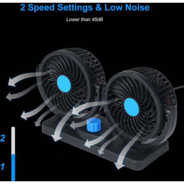 KKmoon 12V USB Dobbelthode Stor vindkjølevifte 2 hastigheter Justerbar vindhastighet skrivebordsvifte Svart Blå