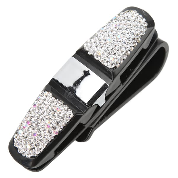 Krystal Rhinestone Universal Bil Solbrilleholder Klips Hvid