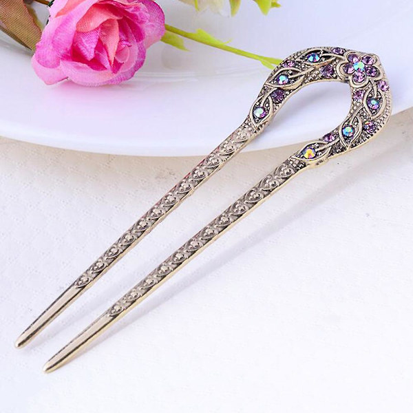 Hanfu Hairpin Daily Wear strassit Decor Step Shake U-muotoinen hiusneula Colorful